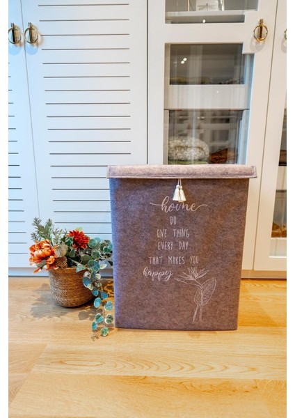 Keçe Kapaklı Mega Kirli Çamaşır Sepeti - Çok Amaçlı Saklama Kutusu 55X40X30 cm Mega Hurç Keçe Kapaklı Mega fiyatları