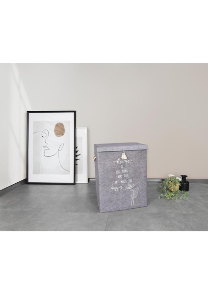 Keçe Kapaklı Mega Kirli Çamaşır Sepeti - Çok Amaçlı Saklama Kutusu 55X40X30 cm Mega Hurç Keçe Kapaklı Mega fırsatları