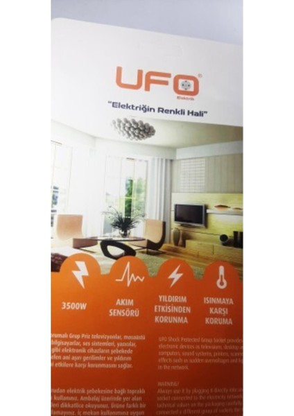 Ufo 3500 W Akım Korumalı Anahtarlı Kablolu 1.5 mt Üçlü Grup Priz Siyah