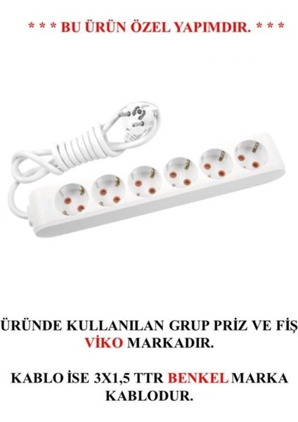 Viko Multi-Let 6lı 10 Metre Topraklı Çocuk Korumalı Grup Priz fiyatları