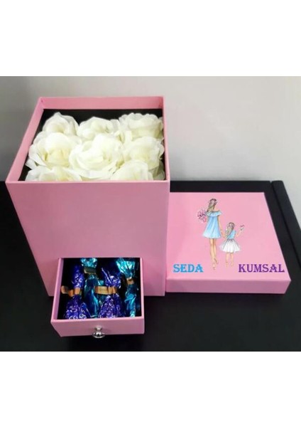 Pembe Çekmeci Kutuda Solmayan Kokulu Gül Kutuda Çikolatalar