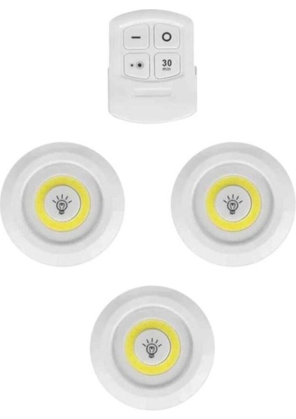 Srcaydinlatma LED Işık Kablosuz Uzaktan Kumandalı Dolap Içi LED Ampul Seti 3lü