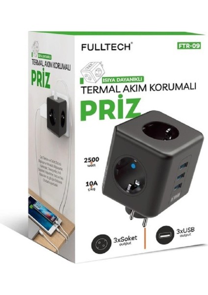 Yeni 3'lü 220V 3 Usb'li Duvar Tipi Akım Korumalı Priz 2500 Watt 10 Amper Çıkış Termal Akım Korumalı