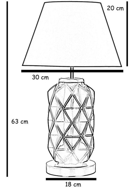Vinner Diamond Eskitme Detaylı Siyah Seramik Abajur - Diagonal Desenli