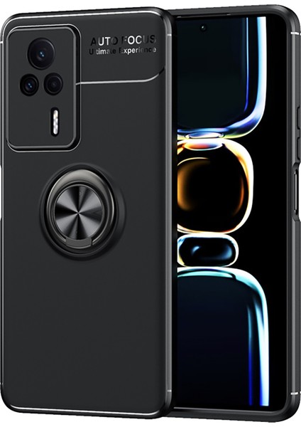 Xiaomi Redmi K60E Focus Serisi Yüzük Standlı Silikon Kılıf - Siyah AL3363
