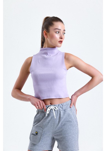 Açık Lila Yarım Balıkçı Yaka Kolsuz Kaşkorse Örme Body fiyatları