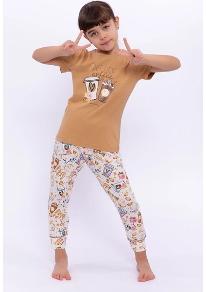 Kız Çocuk Kısa Kol Camel Pijama Takım 8286
