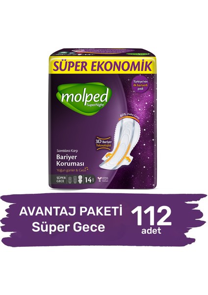 Superninght Hijyenik Ped Süper Gece Avantaj Paket 112 Adet