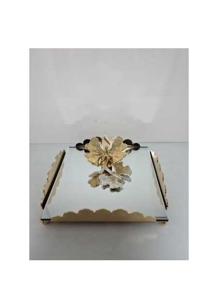 Metal Kelebekli Aynalı Gold Peçetelik