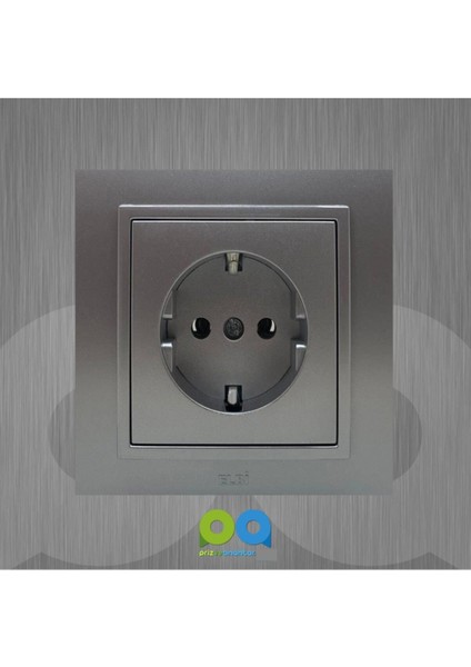 Zena Topraklı Priz Anahtar Çerçeveli Metalik Gri