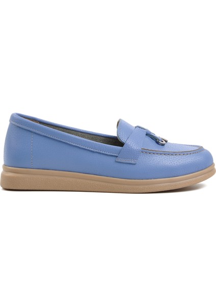 23164 Bebe-Mavisi Hakiki Deri Kadın Loafer Ayakkabı