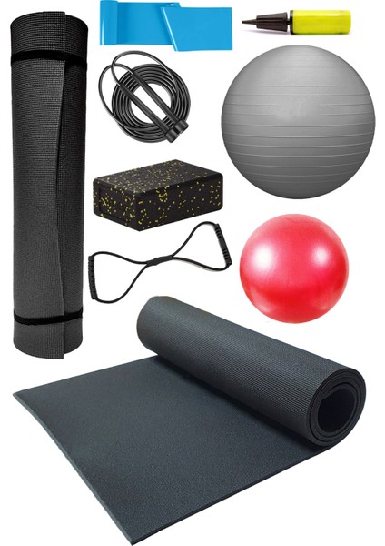 Pilates Matı Pilates Lastiği Atlama Ipi Yoga Blok Sekizgen Lastik 20 cm ve 65 cm Pilates Topu