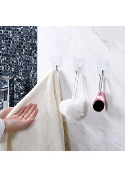 Kendinden Yapışkanlı 15 Adet Askı Şeffaf Banyo Mutfak Havlu Askısı Tekli Askı 6*6 cm