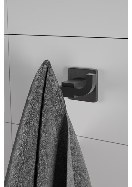 Yale Mat Siyah Paslanmaz Ikili Havlu ve Bornoz Askılığı