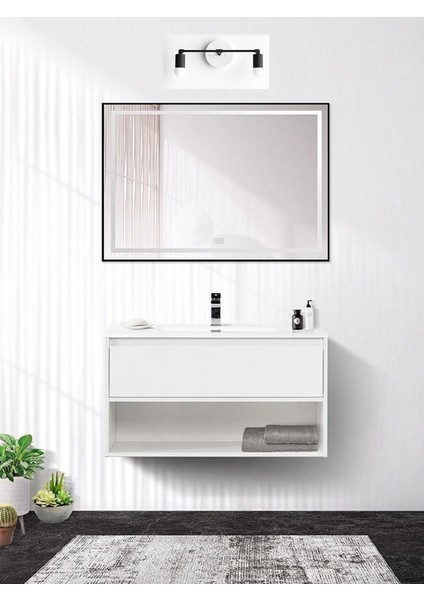 Retro Modern 1 Vintage Siyah 2XE27 Duylu Ayna Üstü Duvar Aplik