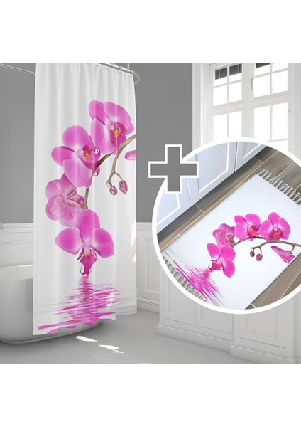 Orchid Banyo Paspas ve Tek Kanat Duş Perdesi 1X180X200 Set