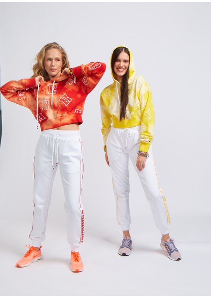 Jasmın, Parça Baskılı, Batik Boyalı, Organik Pamuktan, Kapşonlu, Crop Sarı Sweat