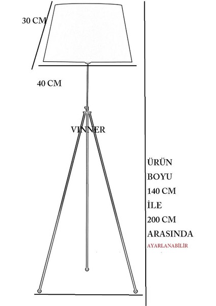 Noa Gold Kaplama Tripod Boyu Ayarlanabilir Metal Lambader - Violet Desenli