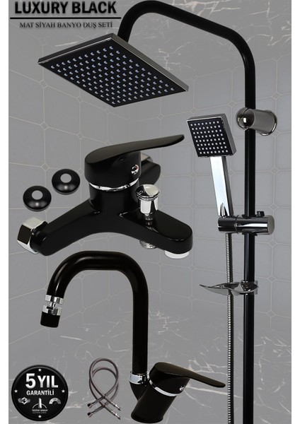 Siyah Banyo Lavabo Bataryası ve Robot Duş Seti Siyah Banyo Seti Armatür Musluk Batarya Duş Musluk