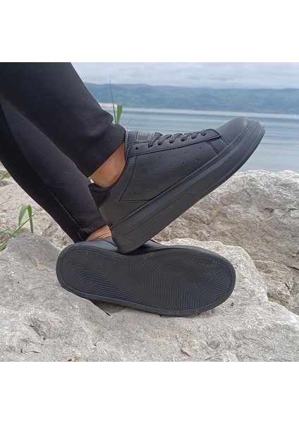 Darkstep 156 Siyah-Siyah Fuspetli Sneaker Düz Taban Spor Ayakkabı
