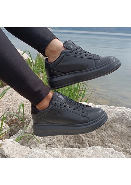 Darkstep 156 Siyah-Siyah Fuspetli Sneaker Düz Taban Spor Ayakkabı