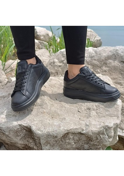 Darkstep 156 Siyah-Siyah Fuspetli Sneaker Düz Taban Spor Ayakkabı