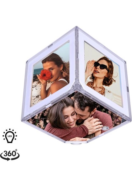 Bordürlü Dönen LED Işıklı Küp Çerçeve 10 x 10 Cm