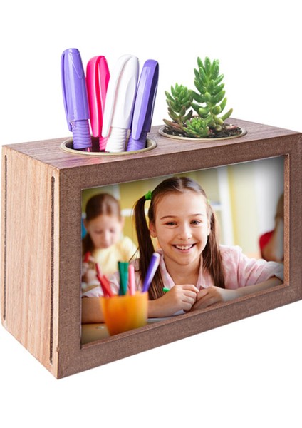 Ahşap Çift Taraflı Kalemlikli Fotoğraf Çerçevesi 10 x 15