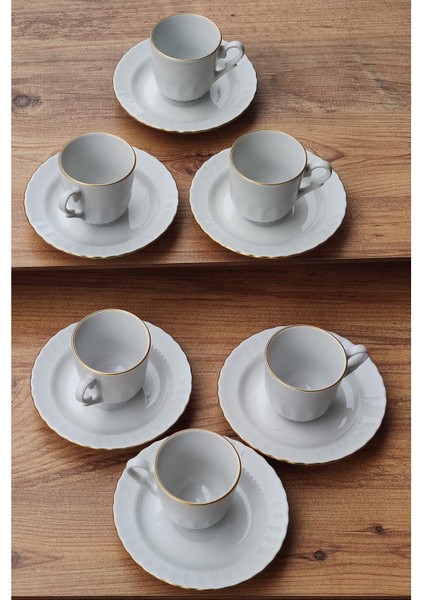 Kütahya Porselen Nescafe Fincan Takımı Yaldız ve Desenli Kenar 9 cm