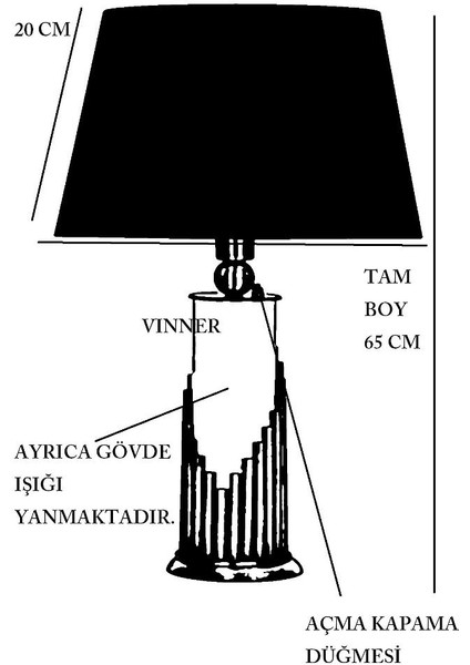 Vinner Doha Eskitme Gövde Işıklı Metal Abajur - Gri