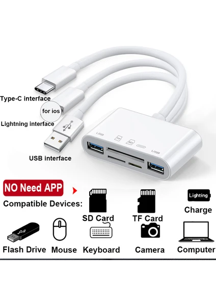 FXN-1032 Pro Type-C Lightning Usb-A To 2x Usb3.0 Sd Tf Pd Kart Okuyucu Çevirici Hub Adaptör