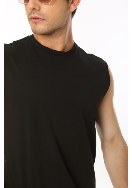 Erkek Siyah Bisiklet Yaka Tank Sıfır Kol Atlet %100 Pamuk T-shirt fiyatları