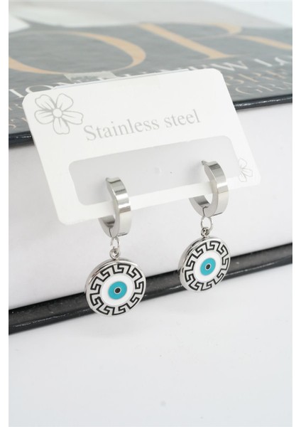 Kadın 316L Çelik Kararmaz Mineli Nazar Figürlü Küpe Seti fiyatları