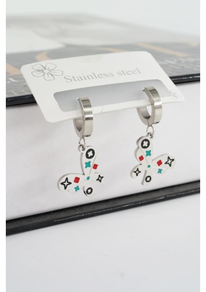 Kadın 316L Çelik Kararmaz Mineli Kelebek Figürlü Küpe Seti fiyatları