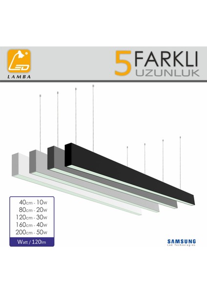 Lineer Slım LED Sarkıt 40CM 10W 6500K Beyaz Işık