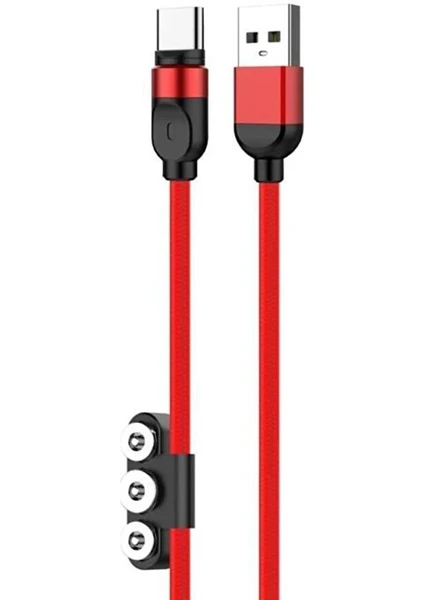 Ack-57 3in1 Lightning, Micro, Type-C Manyetik Mıknatıslı Şarj Kablosu