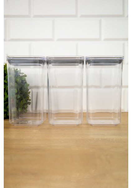 3'Lü Mika Akrilik 1200 Ml Vakum Kapaklı Saklama Kabı Set
