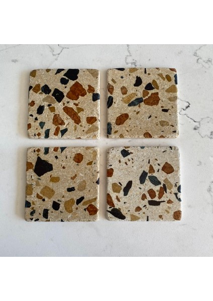 Taş Bardak Altlığı Stone Coasters - 4 Lü Set Terrazzo