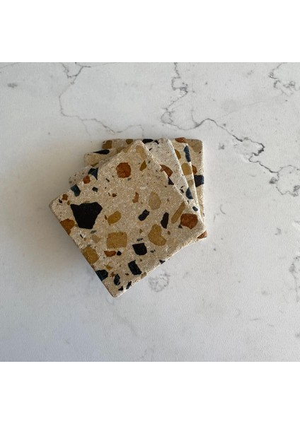 Taş Bardak Altlığı Stone Coasters - 4 Lü Set Terrazzo