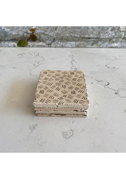Taş Bardak Altlığı Stone Coasters - 4 Lü Set Minimalist Çizgiler