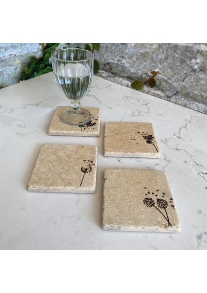 Taş Bardak Altlığı Stone Coasters 4 Lü Set - Hindiba