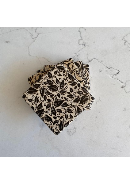 Taş Bardak Altlığı Stone Coasters - 4 Lü Set Minimalist Siyah Çiçek Desen