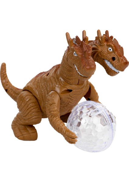 LED Işıklı Gerçek Görünümlü Sesli Çarpınca Dönen Toplu Yürüyen Çift Başlı Dinozor Oyuncak T-Rex