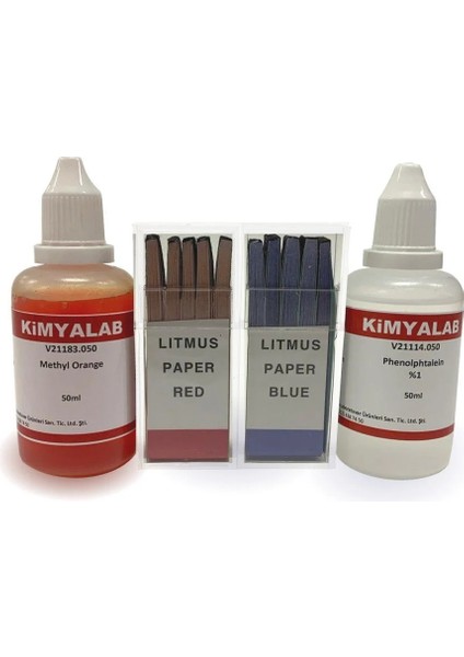 PH Test Kiti 4'lü Set - (Turnusol Kağıdı Mavi+Kırmızı / Metiloranj / Fenolftalein)