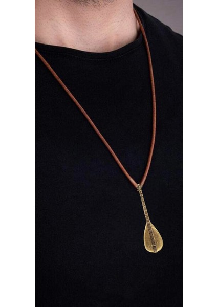 Bağlama Saz Enstrüman Kahverengi Kolye