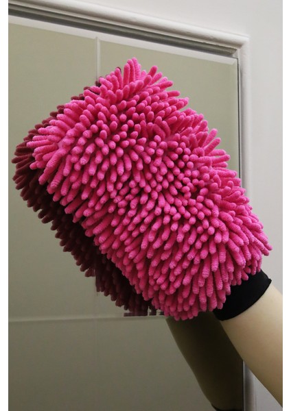 1 Adet Pembe Makarna Mikrofiber Temizlik Eldiveni Mop ve Araba Yıkama Kurulama Eldiven Mop