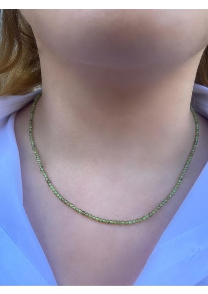 2 mm Peridot Fasetli Doğal Taş Kolye