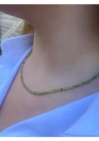 2 mm Peridot Fasetli Doğal Taş Kolye