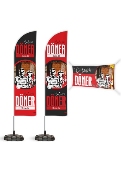 Döner Kırmızı Temalı 2 Yelken Bayrak 1 100X50 cm Branda