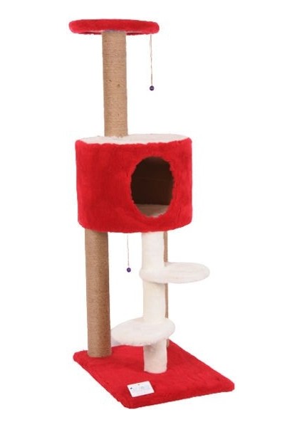 Cat Hause  S07 Üst Oval Merdivenli Kedi Tırmalama Kırmızı 128 cm